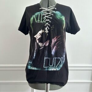 Kid Cudi 2011 Cud Life Tour Tee in Black size Small Short Sleeve DIY Lace V-neck